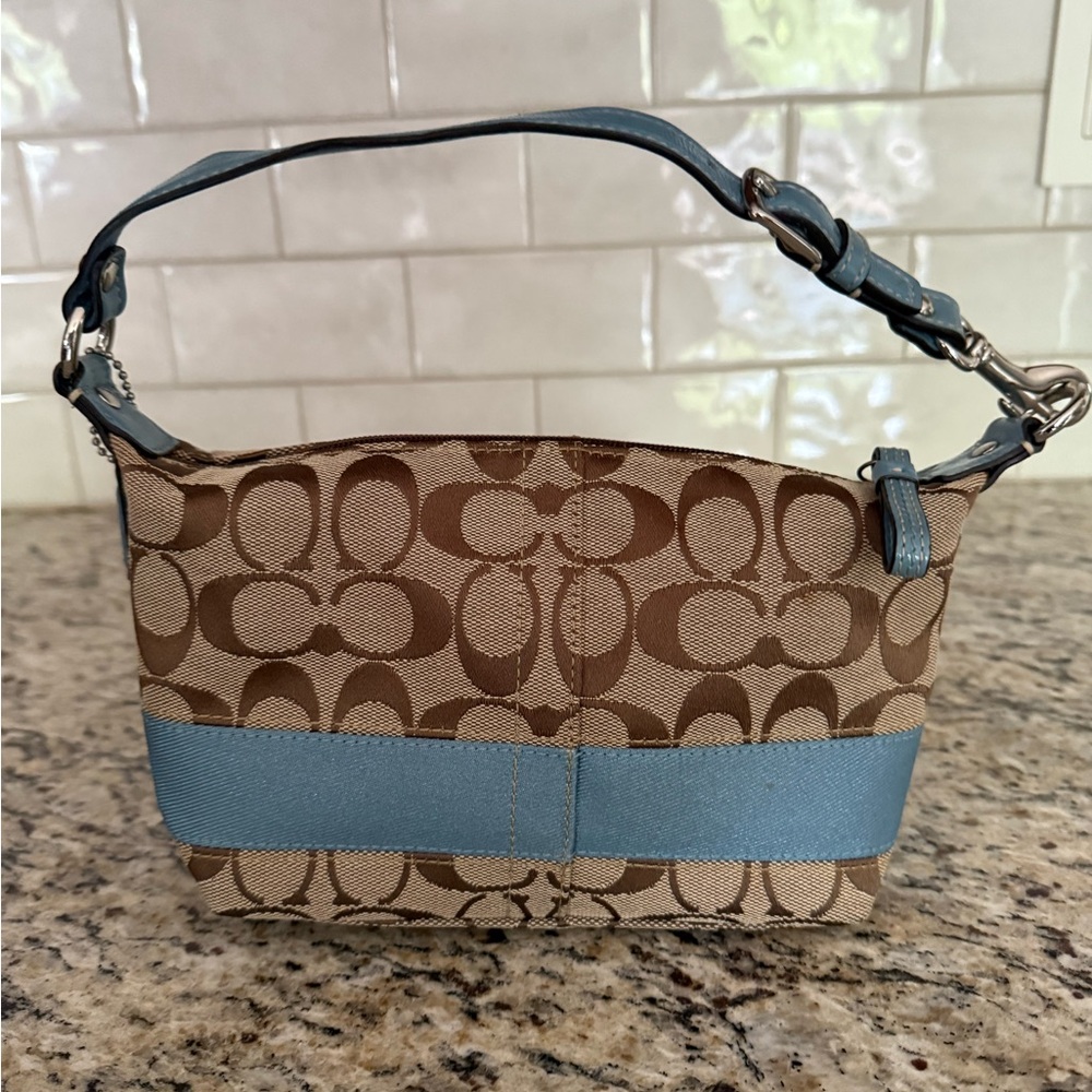 Coach Brown and Blue Small Bag with Signature Monogram